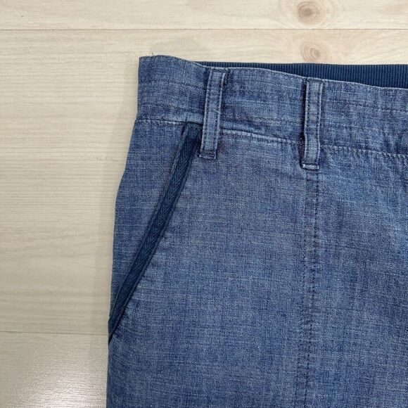 Talbots Ankle Pants Roll Tab Women 12 Blue Chambray Casual Elastic Back Comfort - Picture 2 of 12